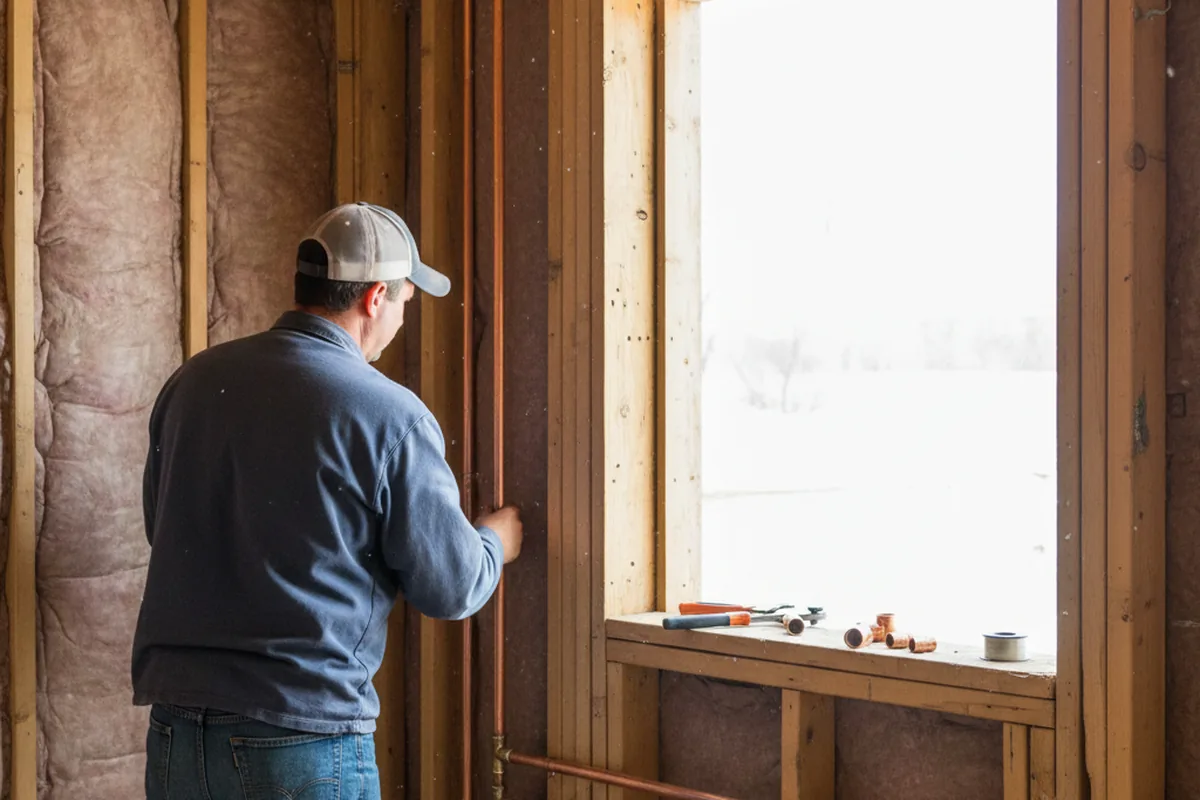 Licensed plumber running new copper supply lines in a Lakeville home